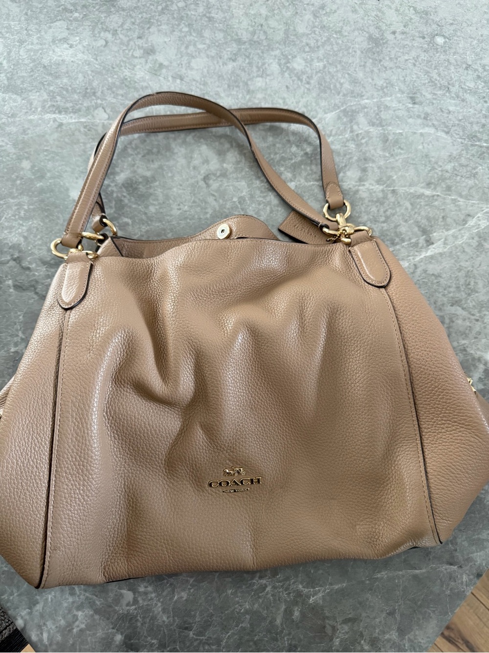 Coach Pebbled Leather Shoulder Bag in Beige Brown
